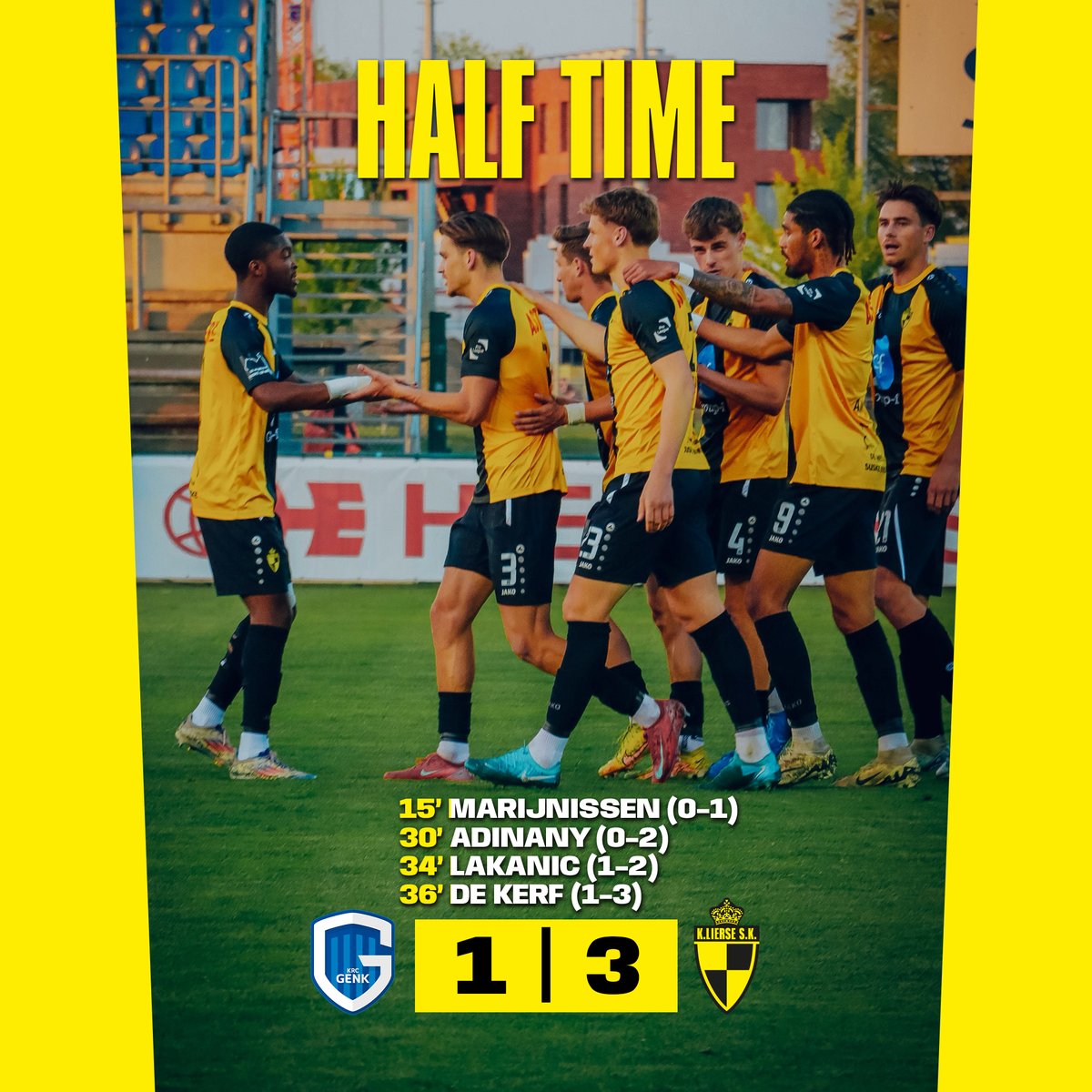 RUST |  1-3  | Na een wervelende eerste helft gaan we rusten met een 1-3 voorsprong! #GNKLIE