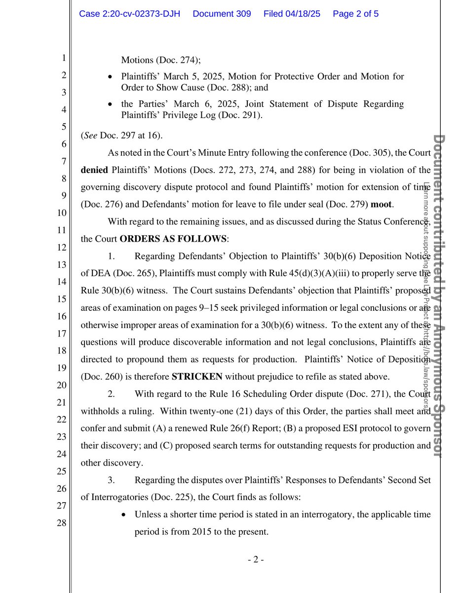 psy_cases's tweet image. New filing: &quot;Arizona Yage Assembly v. A.G. (Religious freedom - sacrament seizure)&quot;
Doc #309: Order AND ~Util - Set Deadlines

PDF: courtlistener.com/docket/1872389…

#CL18723894