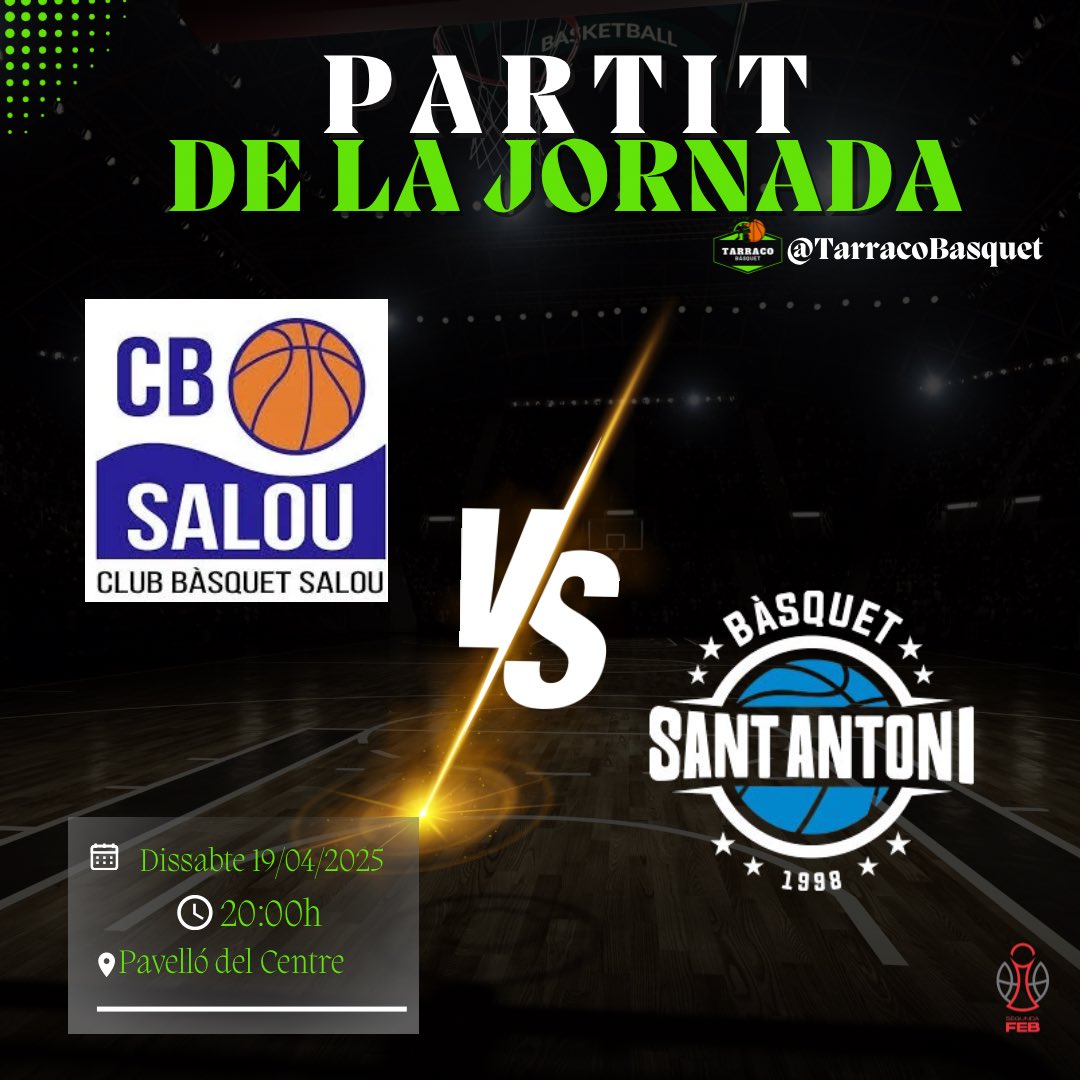 TarracoBasquet's tweet photo. 🏀 El @CbSalou rep al segon classificat, el Sant Antoni Ibiza en l'últim partit de la temporada. https://t.co/ZSEDL67UYA