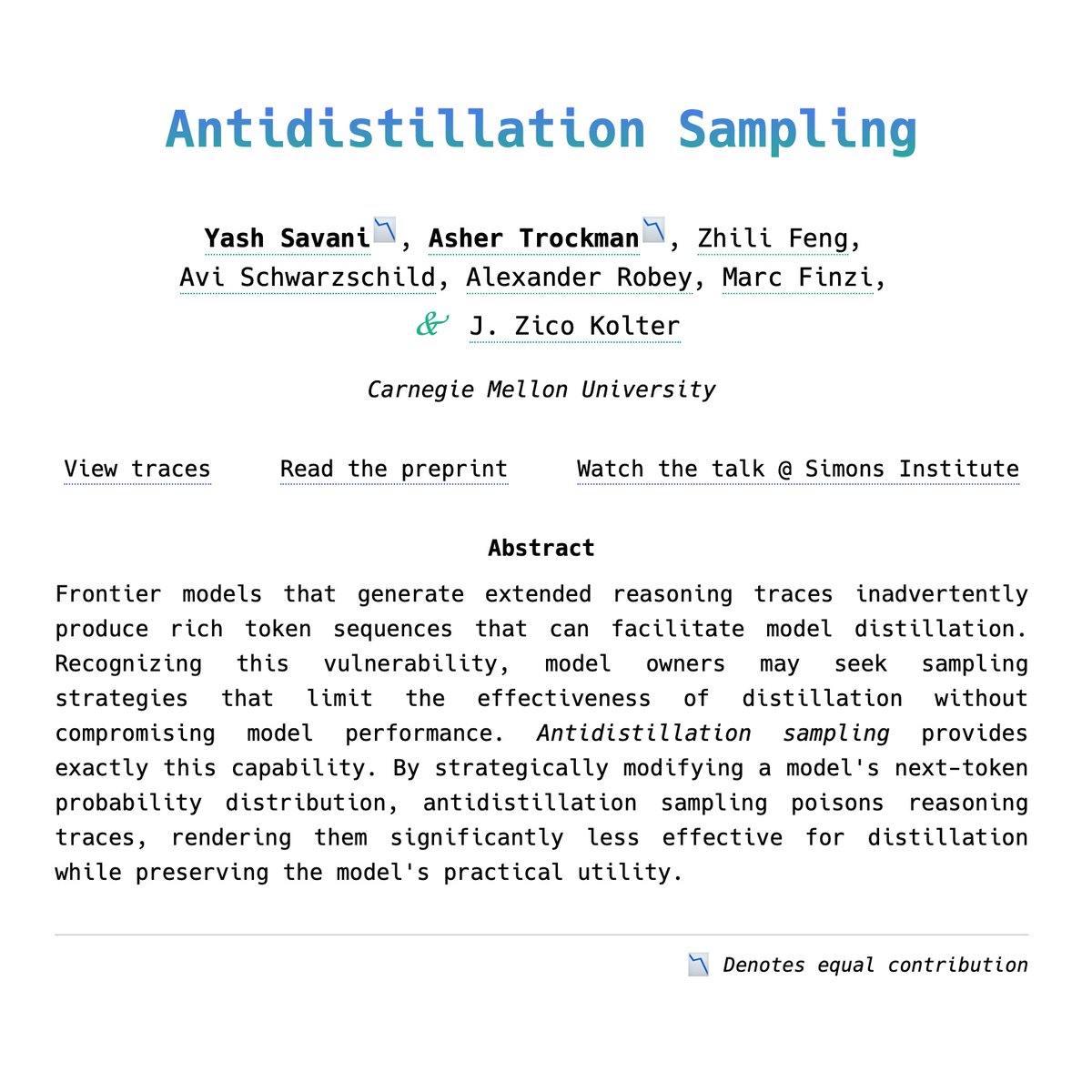 Are you a frontier lab investing untold sums in training? Are you trying to stay competitive? Are you finding that your competitors' models are ... thinking a bit too much like yours?

Then antidistillation.com might be for you! <a href="/sama/">Sam Altman</a> <a href="/elonmusk/">Elon Musk</a>