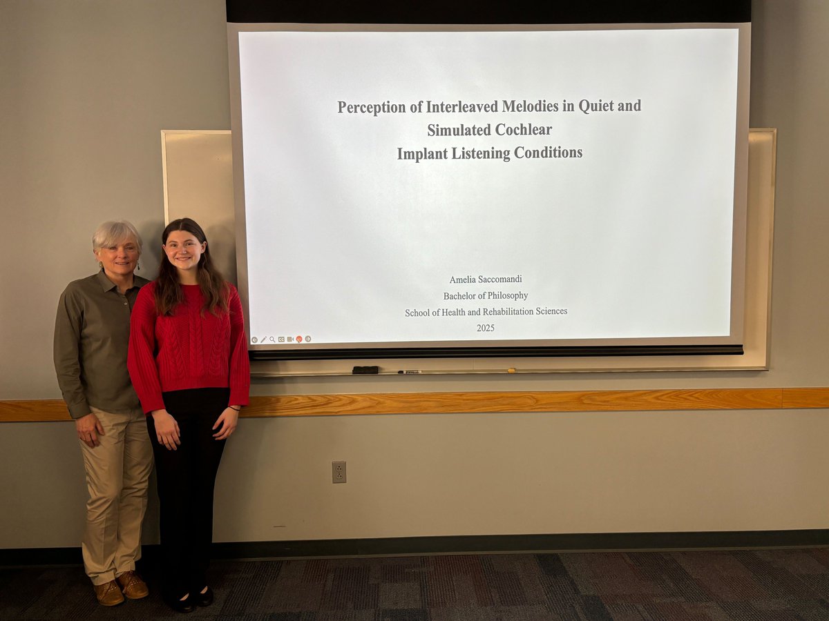 Congratulations to #PittCSD Senior Amelia Saccomandi on the successful defense of her Bachelor of Philosophy project titled "Perception of Interleaved Melodies in Quiet and Simulated Cochlear Implant Listening Conditions."  #PittSHRS