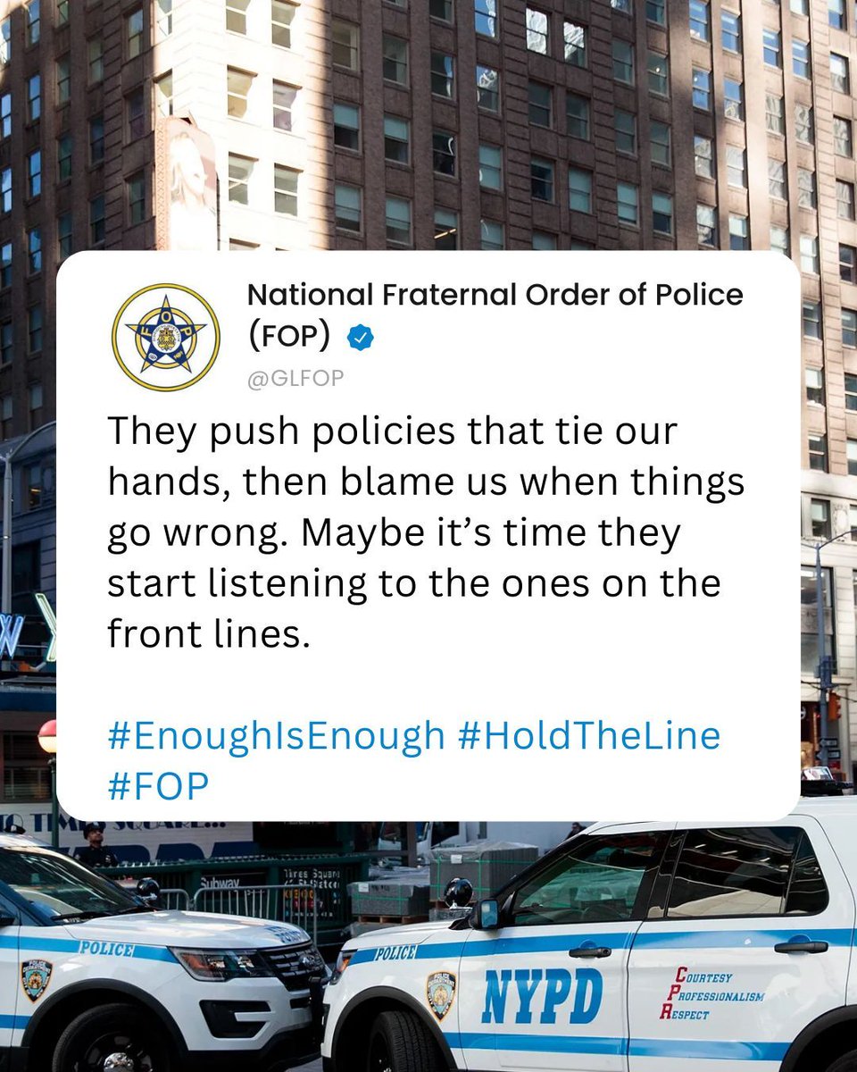 GLFOP's tweet photo. They push policies that tie our hands, then blame us when things go wrong. Maybe it’s time they start listening to the ones on the front lines. #BackTheBlue #StandWithCops https://t.co/7xQTabTijR