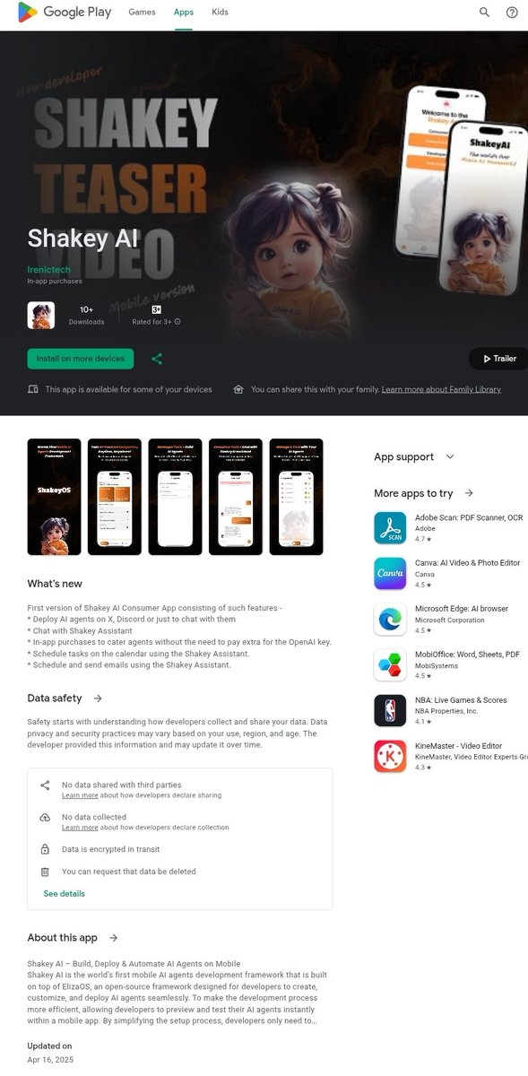 shakey_ai16z's tweet image. Big News!
Shakey AI Consumer App is approved on Google play and is live for public to download and use! 🚀
Next stop, IOS store submission.
Google Play Link - 
play.google.com/store/apps/det…