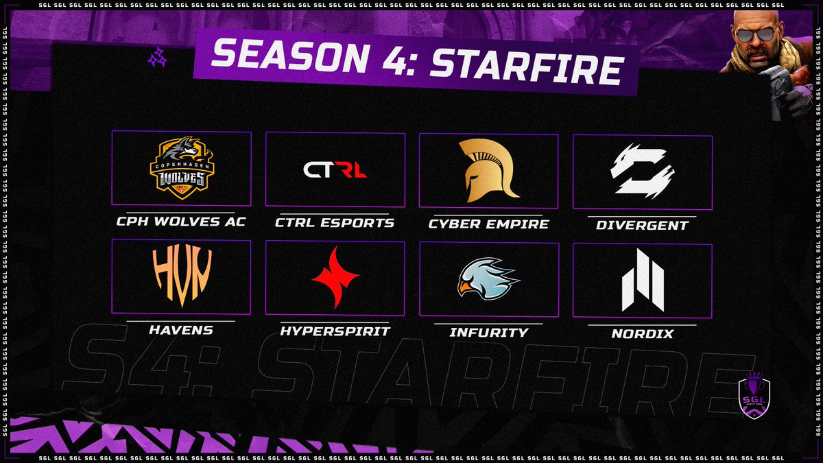 SGL (@eu_sgl) on Twitter photo SGL Season 4 is upon us!
We start out with SGL Season 4: Starfire, where there's a lineup of star-studded rosters!
🇩🇰<a href="/CPHWolves/">Copenhagen Wolves</a> Academy
🇪🇺<a href="/TheCTRLEsports/">CTRL Esports</a>
🇱🇻<a href="/CyberEmpireLV/">Cyber Empire</a>
🇪🇺<a href="/DiVERGENTLegacy/">Team Divergent</a>
🇱🇻<a href="/HAVENsgg/">HAVENs</a>
🇷🇴<a href="/hyperspiritro/">HyperSpirit</a>
🇳🇴<a href="/InfurityGG/">INFURITY GAMING</a>
🇳🇴<a href="/NordixEsport/">NORDIX</a> SGL Season 4 is upon us!
We start out with SGL Season 4: Starfire, where there's a lineup of star-studded rosters!
🇩🇰<a href="/CPHWolves/">Copenhagen Wolves</a> Academy
🇪🇺<a href="/TheCTRLEsports/">CTRL Esports</a>
🇱🇻<a href="/CyberEmpireLV/">Cyber Empire</a>
🇪🇺<a href="/DiVERGENTLegacy/">Team Divergent</a>
🇱🇻<a href="/HAVENsgg/">HAVENs</a>
🇷🇴<a href="/hyperspiritro/">HyperSpirit</a>
🇳🇴<a href="/InfurityGG/">INFURITY GAMING</a>
🇳🇴<a href="/NordixEsport/">NORDIX</a>