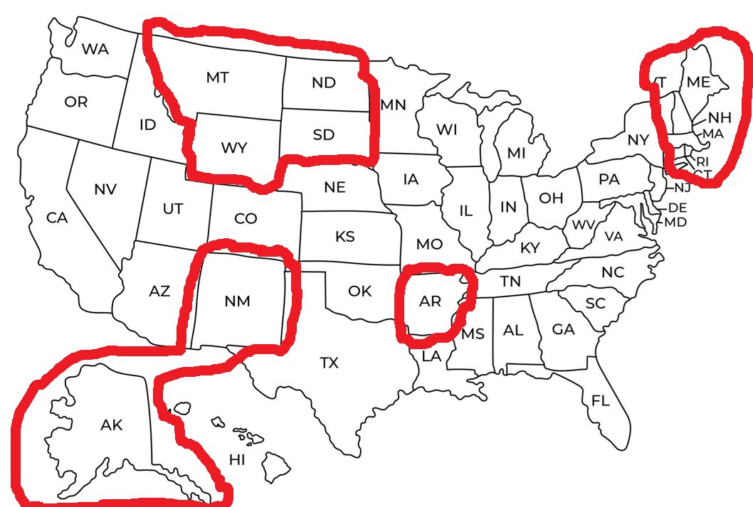 IcingThePunter_'s tweet photo. A map of places where it must suck to live if you are a huge college football fan. Please feel free to correct me or edit the map based on your masterful knowledge of geographics. https://t.co/1GghxL6fUU