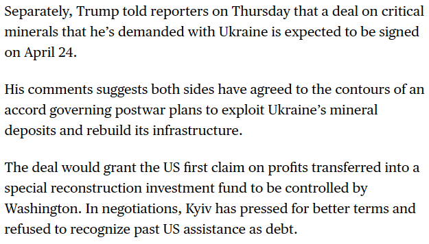 InvestmentTea's tweet photo. Here's the real reason why Trump wants to impose a tariff on critical minerals - making Ukraine pay to rebuild their economy and then dipping their fingers into their coffers for profits (double whammy boom boom)
https://t.co/g6Z2BRxPxg https://t.co/iSqXjrBxPq