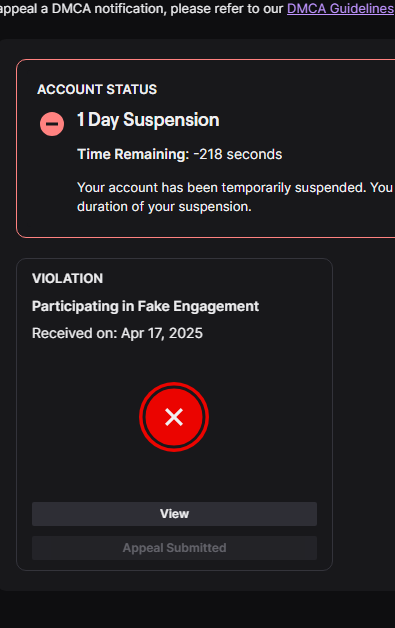 hello <a href="/Twitch/">Twitch</a> <a href="/TwitchSupport/">Twitch Support</a> my suspension is over as of several minutes ago but I still can't access my account.  hello? I would like to go back to my non-job job please and thank you.