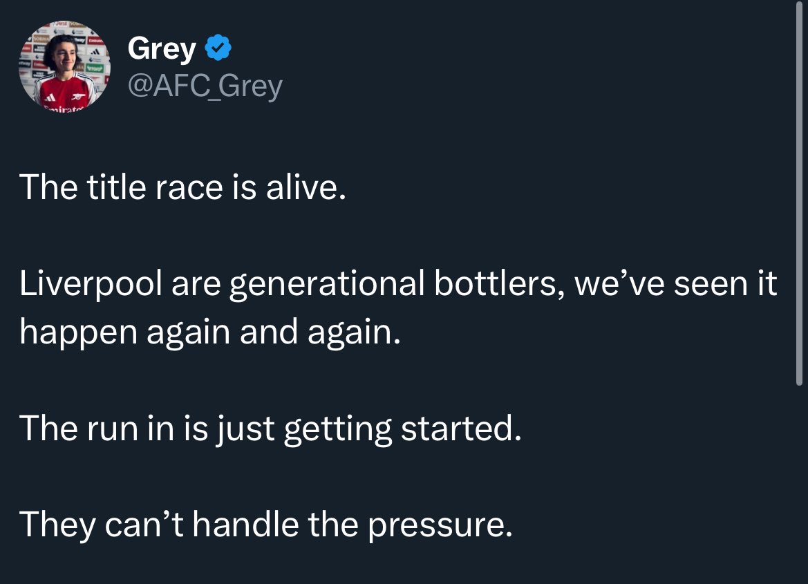 Day 5 of posting Arsenal fans being delusional about Liverpool until they give Liverpool a guard of honor.