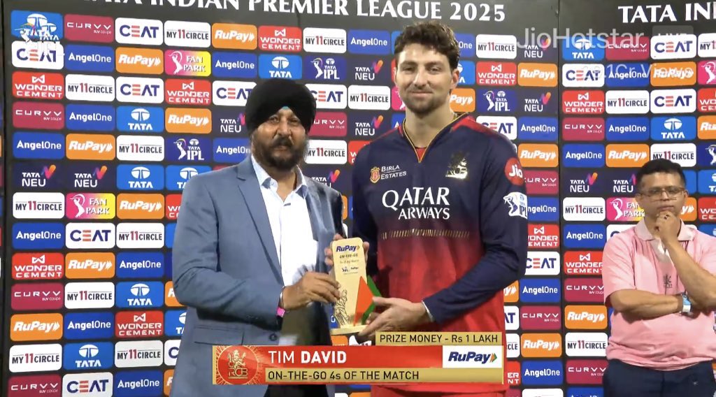 ImTanujSingh's tweet image. - Won Player of the Match Award.
- Most Sixes of the Match Award.
- Most Fours of the Match Award.
- Super Striker of the Match Award.
- Fantasy King of the Match Award.

TIM DAVID WON 5 AWARDS vs PBKS. 🥶🫡