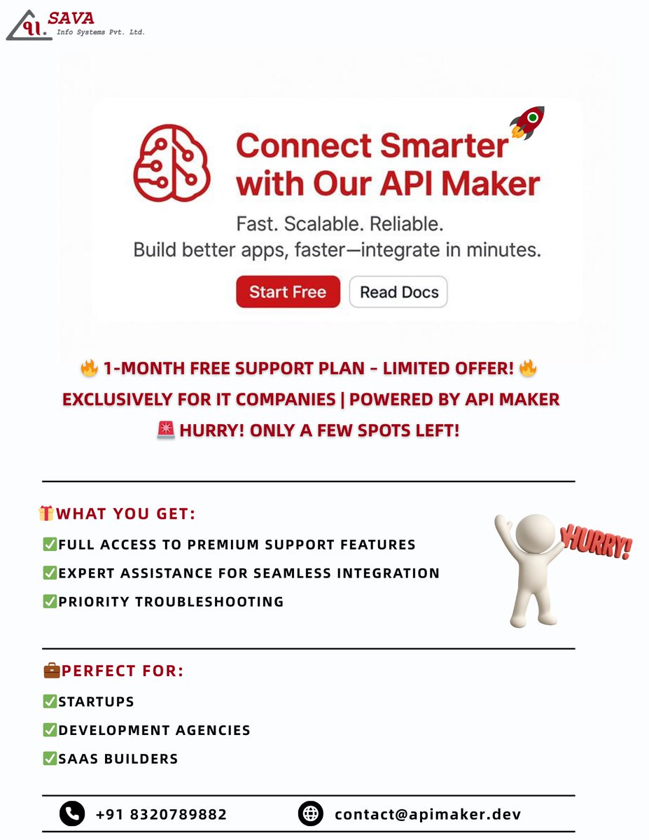 api_maker's tweet image. "Start strong, finish stronger! API Maker’s FREE support helps you all the way. 💪
For API Maker Support please fill this form:
📎 forms.gle/vxyYZvtqVpr5rA…
#APIMaker #API #CustomDevelopment #FrameWork #framework #WebDevelopment #BackendDevelopment #TechTools #FullStack #NodeJS…