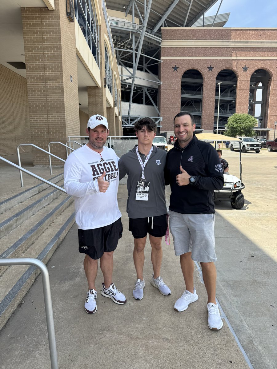 MICHAEL TAYLOR II (@26michaeltaylor) on Twitter photo Good day out <a href="/AggieFootball/">Texas A&M Football</a> today. Thanks <a href="/CoachKLars/">Keith Larson</a> and <a href="/Coach_Dougherty/">Patrick Dougherty</a> for inviting me out. #GigEm ππ»
<a href="/NickGatto/">Nick Gatto</a> <a href="/HKA_Tanalski/">Adam</a> <a href="/STHFootball/">St. Thomas Football</a> <a href="/CoachDavis82/">Raymond Davis</a> Good day out <a href="/AggieFootball/">Texas A&M Football</a> today. Thanks <a href="/CoachKLars/">Keith Larson</a> and <a href="/Coach_Dougherty/">Patrick Dougherty</a> for inviting me out. #GigEm ππ»
<a href="/NickGatto/">Nick Gatto</a> <a href="/HKA_Tanalski/">Adam</a> <a href="/STHFootball/">St. Thomas Football</a> <a href="/CoachDavis82/">Raymond Davis</a>