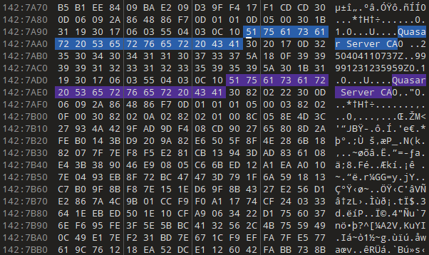 dcTavvy's tweet photo. @naumovax Looks like Quasar RAT to me (Version: 1.4.1). In our sandbox I see the certificate it decodes for C2 which has default Quasar strings (image from process dump): https://t.co/ECc10h232B