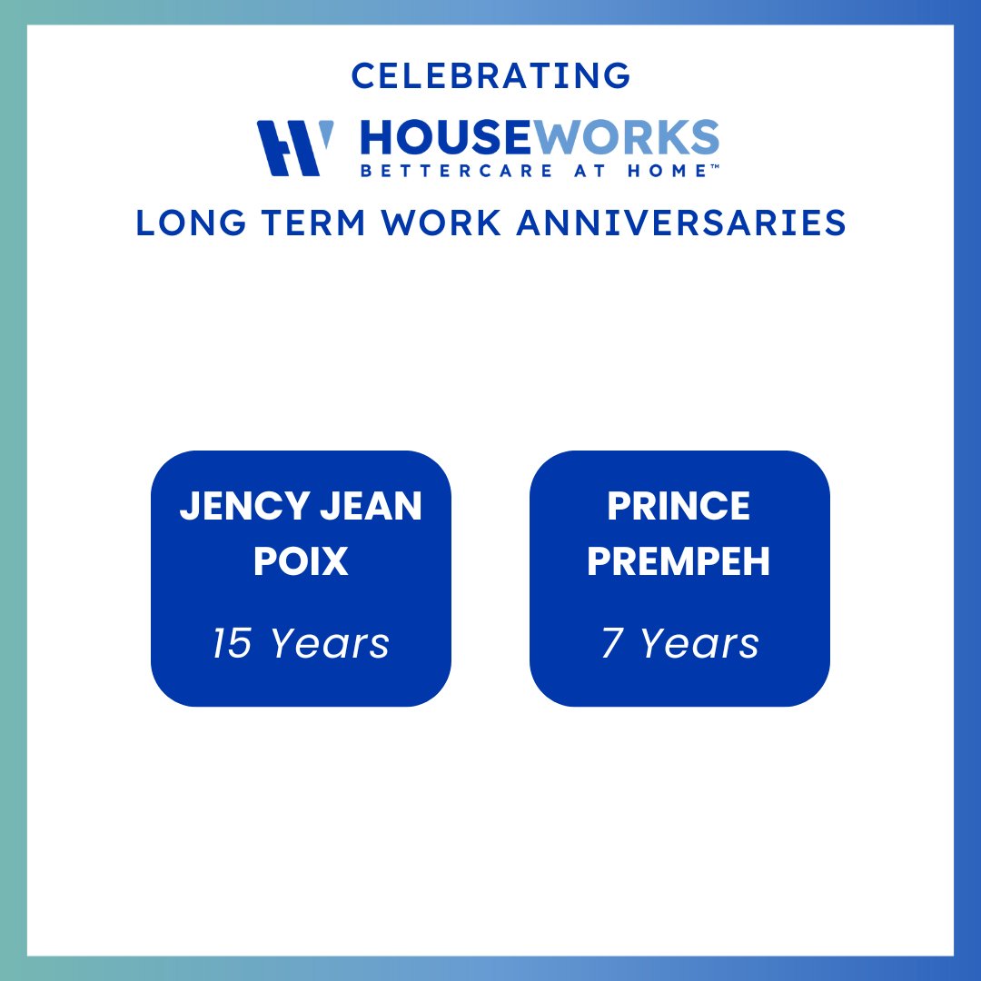 This month two Caregivers are celebrating big milestones! Congratulations to Jency and Prince on their work anniversaries!⭐