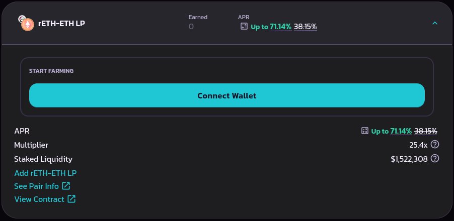 StakeRocketPool's tweet image. 🤠RPLDEFI BIWEEKLY UPDATE 🤠

@PancakeSwap can help you earn up to 71.14% APR!

While the @okx and @Uniswap specially boosted pools have ended you can still deposit liquidity.

You can check out rpldefi.com for more info! Always make sure to do your own research!

1/4