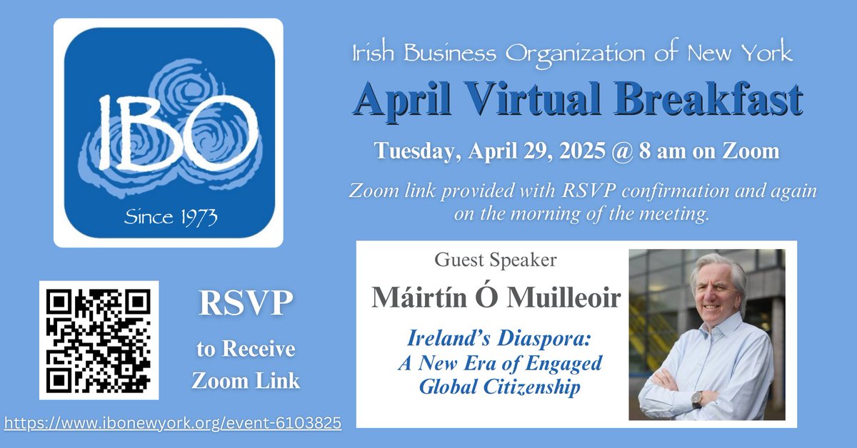 The IBO New York (@irishbusinessny) on Twitter photo Join us on Zoom for our lively monthly gathering as we welcome Máirtín Ó Muilleoir <a href="/newbelfast/">Máirtín Ó Muilleoir</a> for a brief chat about Ireland’s diaspora and a new era of engaged global citizenship.
RSVP here: ibonewyork.org/event-6103825/… Join us on Zoom for our lively monthly gathering as we welcome Máirtín Ó Muilleoir <a href="/newbelfast/">Máirtín Ó Muilleoir</a> for a brief chat about Ireland’s diaspora and a new era of engaged global citizenship.
RSVP here: ibonewyork.org/event-6103825/…