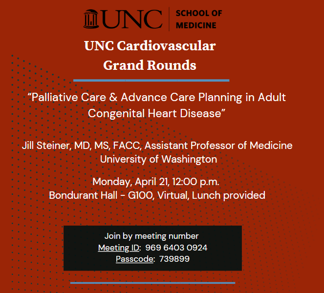 UNC Division of Cardiology (@unccardiology) on Twitter photo Jill Steiner, MD, Assistant Professor of Medicine, University of Washington, will be our next Cardiology Grand Rounds speaker on Monday, April 21. <a href="/UNC_SOM/">UNC School of Medicine</a> <a href="/UNCDeptMedicine/">UNC Department of Medicine</a> <a href="/UNC_Health_Care/">UNC Health</a> #CardioEd
Join from the Zoom meeting link:
go.unc.edu/Ei87H Jill Steiner, MD, Assistant Professor of Medicine, University of Washington, will be our next Cardiology Grand Rounds speaker on Monday, April 21. <a href="/UNC_SOM/">UNC School of Medicine</a> <a href="/UNCDeptMedicine/">UNC Department of Medicine</a> <a href="/UNC_Health_Care/">UNC Health</a> #CardioEd
Join from the Zoom meeting link:
go.unc.edu/Ei87H
