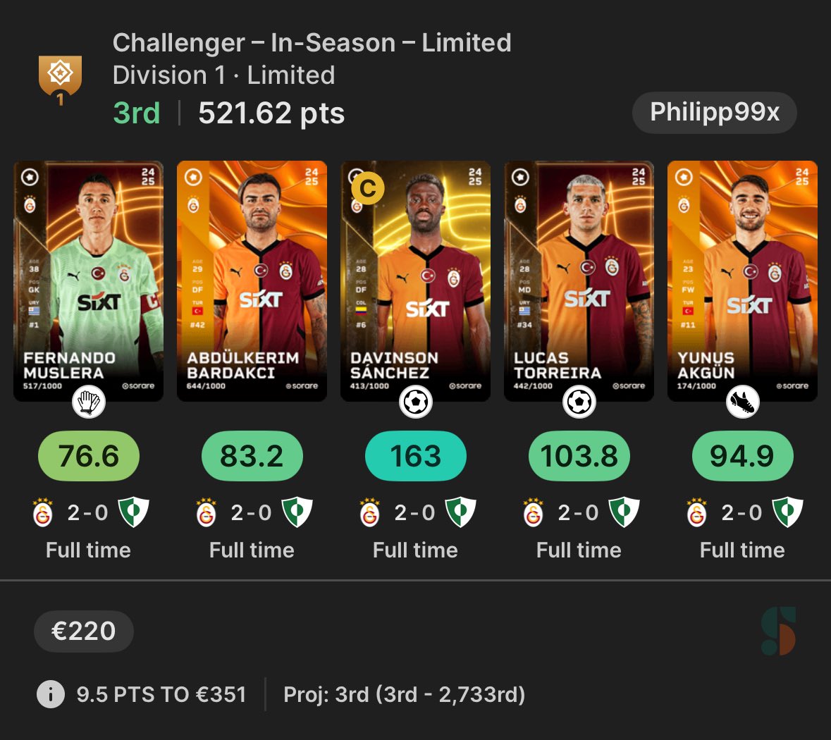 Freitagabend, 520+ 🤯
#sorare