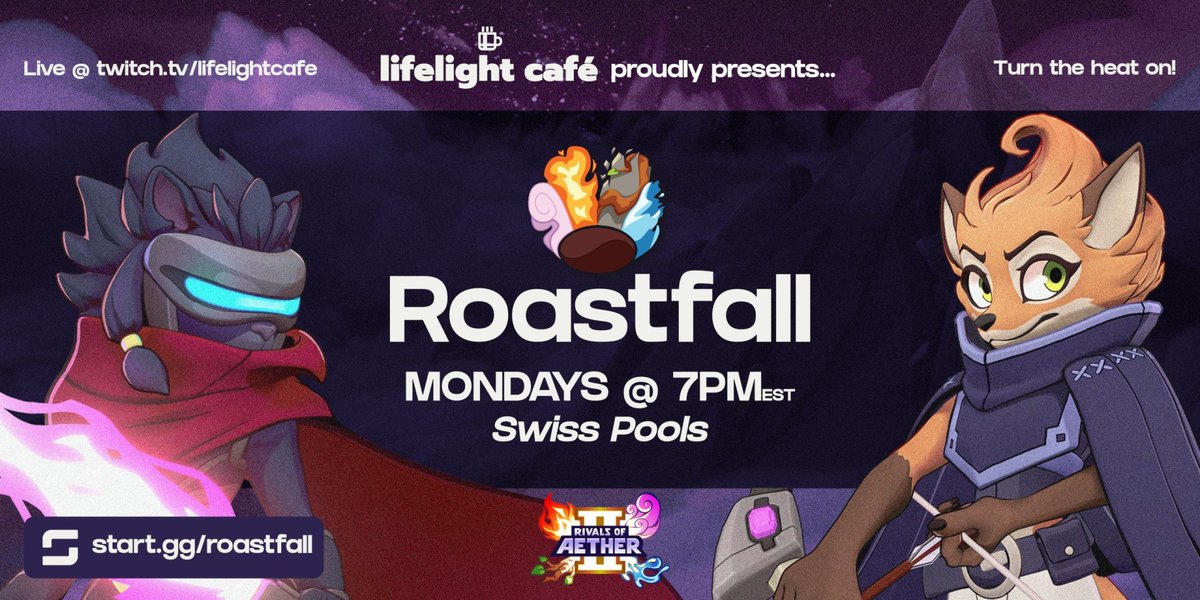 LifelightCafe's tweet image. Turn the heat up @ #Roastfall #21 for #RivalsofAetherII Mon., Apr. 21st @ 7PM EST!

‼️ | For RoA2 grinders, up-and-comers, and all in between
🥊 | Skill-match point-based pools
🎓 | Learn + play more in 3-5 sets (W/L)
🏅 | Reach Top Cut and savor the win

SIGN UP IN REPLIES ⬇️