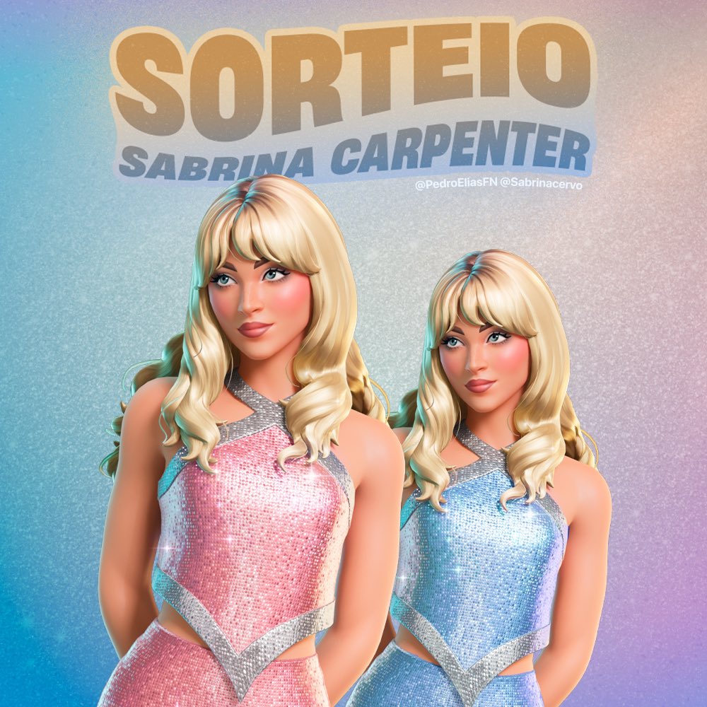 acervo sabrina carpenter (@sabrinacervo) on Twitter photo ESSA É PRA QUEM DISSE QUE NÃO IA TER MAIS SORTEIO!
💋Sabrina Carpenter x Fortnite
🎁 1x Skin Sabrina Carpenter na Turnê
Regras:
- Seguir: <a href="/sabrinacervo/">acervo sabrina carpenter</a> e <a href="/PedroEliasFN/">PedroElias - Fortnite News</a>
- Republicar e Curtir
- Marcar dois amigos
📆Resultado: 21/04 ESSA É PRA QUEM DISSE QUE NÃO IA TER MAIS SORTEIO!
💋Sabrina Carpenter x Fortnite
🎁 1x Skin Sabrina Carpenter na Turnê
Regras:
- Seguir: <a href="/sabrinacervo/">acervo sabrina carpenter</a> e <a href="/PedroEliasFN/">PedroElias - Fortnite News</a>
- Republicar e Curtir
- Marcar dois amigos
📆Resultado: 21/04