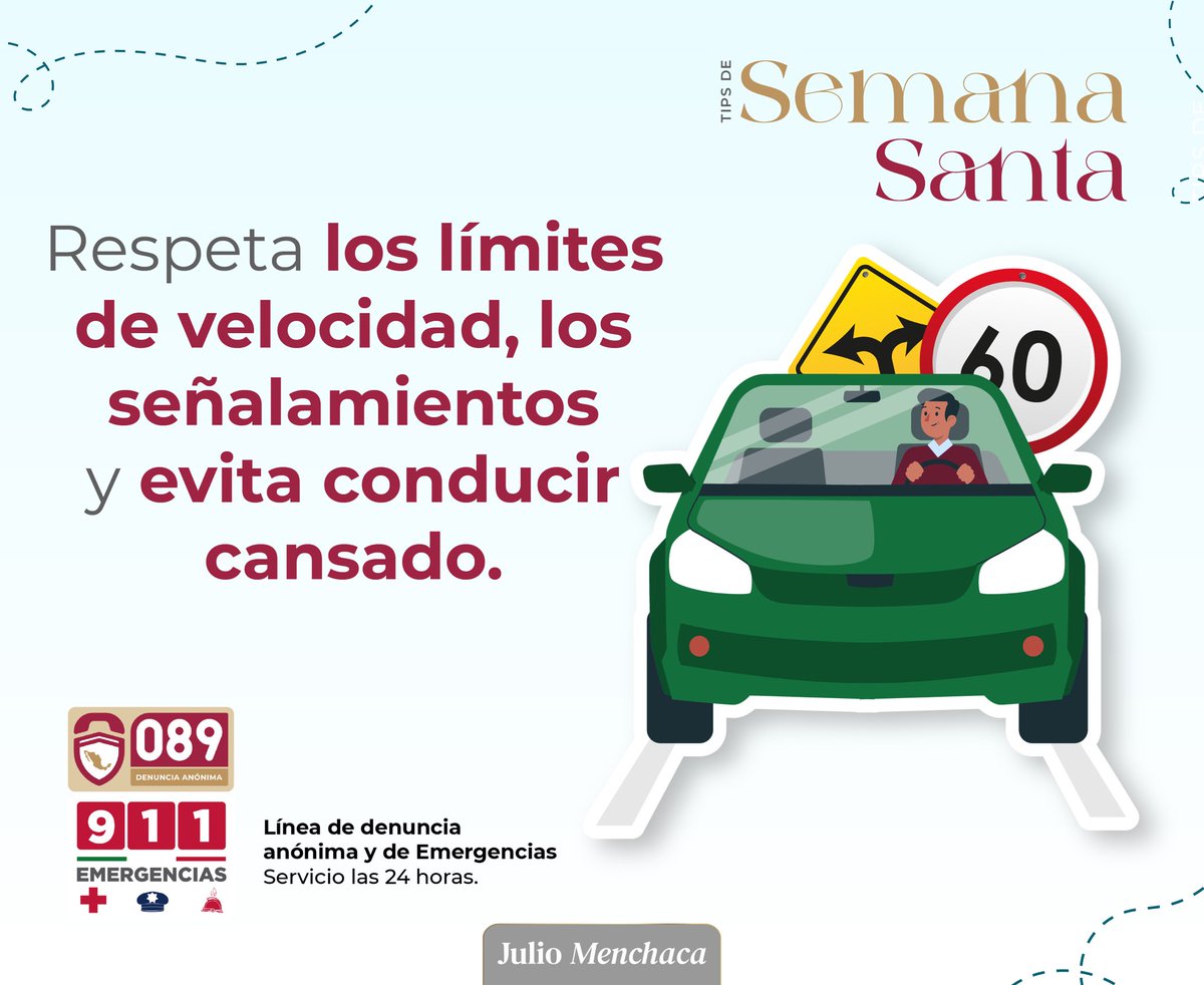 Disfruta de tus vacaciones por #Hidalgo con responsabilidad. Recuerda que la seguridad en las calles y carreteras depende de cada uno de nosotros. 🛣️

Les dejo una importante recomendación si van al volante, ¡cuídense! 🚗

#PrimeroElPueblo