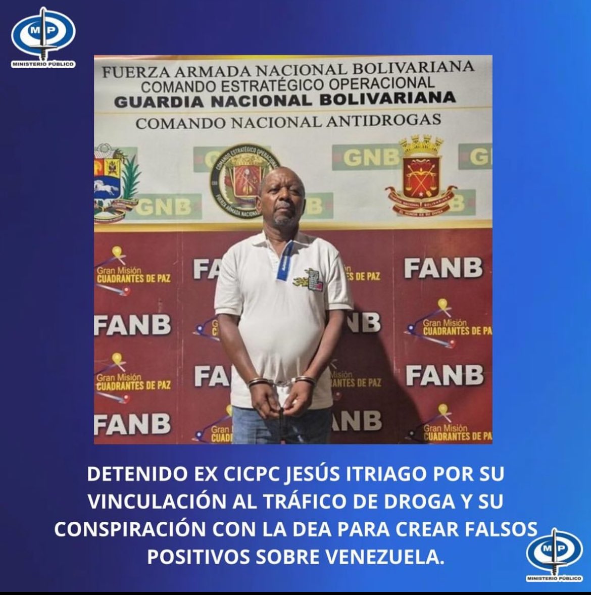 edixon18175's tweet image. El ministerio público detuvo a un exfuncionario del #Cicpc de nombre Jesús Alfredo Itriago el cual estaba siendo solicitado por la Justicia estadounidense por presuntamente estar vinculado al cártel de los Soles ofrecían 5.000.000 millones de recompensa #Venezuela
