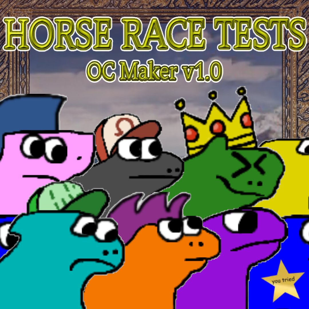 Jackeroni216's tweet photo. HORSE RACE TESTS PICREW IS OUT NOW!!!

Make your own cool OCs and tag me! Also give suggestions for future updates!

https://t.co/ljnFJ3h1uf https://t.co/igt8eLY4Aj