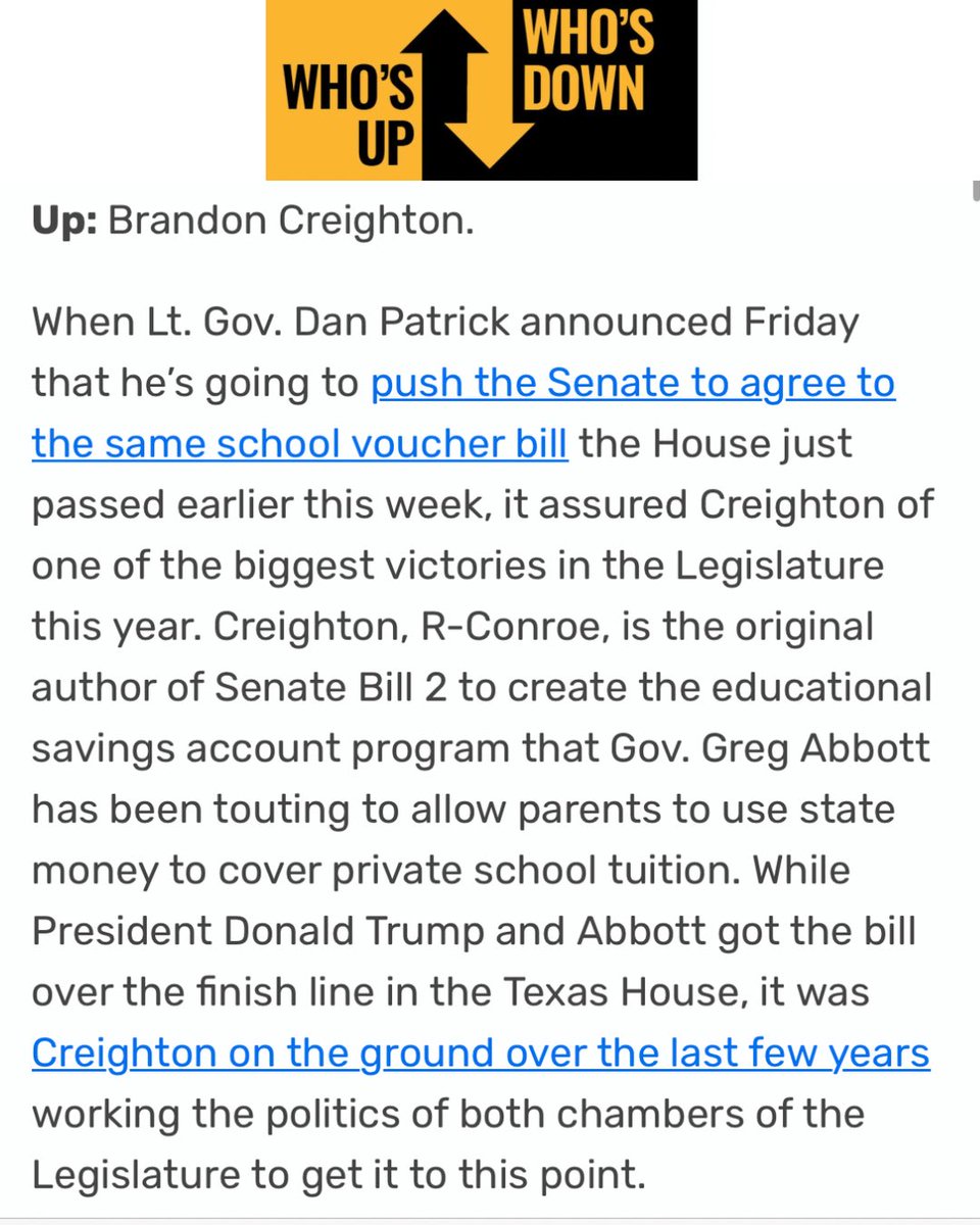 erintdaly's tweet photo. ‘It was @CreightonForTX on the ground over the last few years working the politics of both chambers of the Legislature to get it to this point.’  #txlege

Thanks @JeremySWallace.  Victory has a thousand fathers but @CourtManske, @tgar1685 & @VanessaCTanner also deserve credit for this incredible investment in #txed #txlege