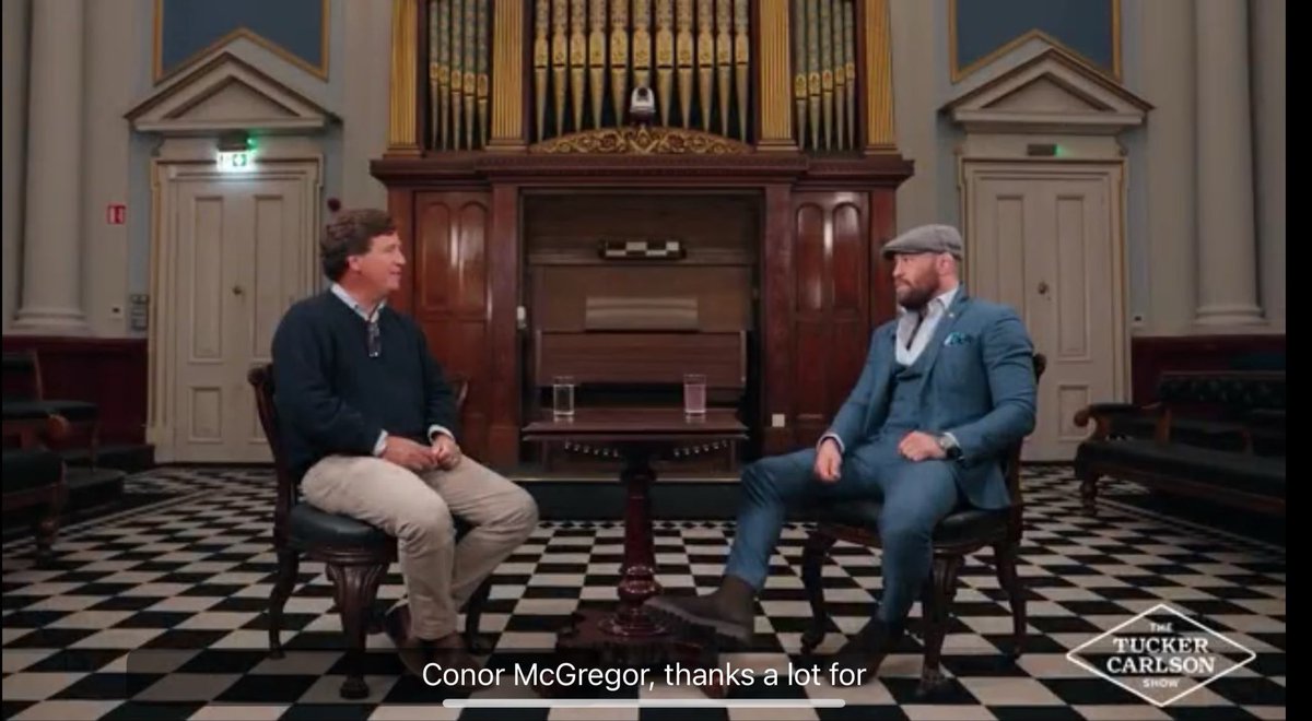 Tucker Carlson doing an interview with Conor McGregor on the black and white freemason floor.

These people are all controlled...
