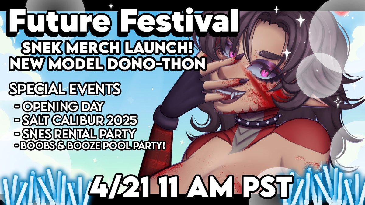 🌛 SPECIAL ANNOUNCEMENT 🌜  

Let's kill the past. The Future Festival begins APRIL 21st!!   A dono-thon event to make Snek 3.3 a reality PLUS the launch of official  VSAA Merch! Plenty of special events in store so tune in poomfie~