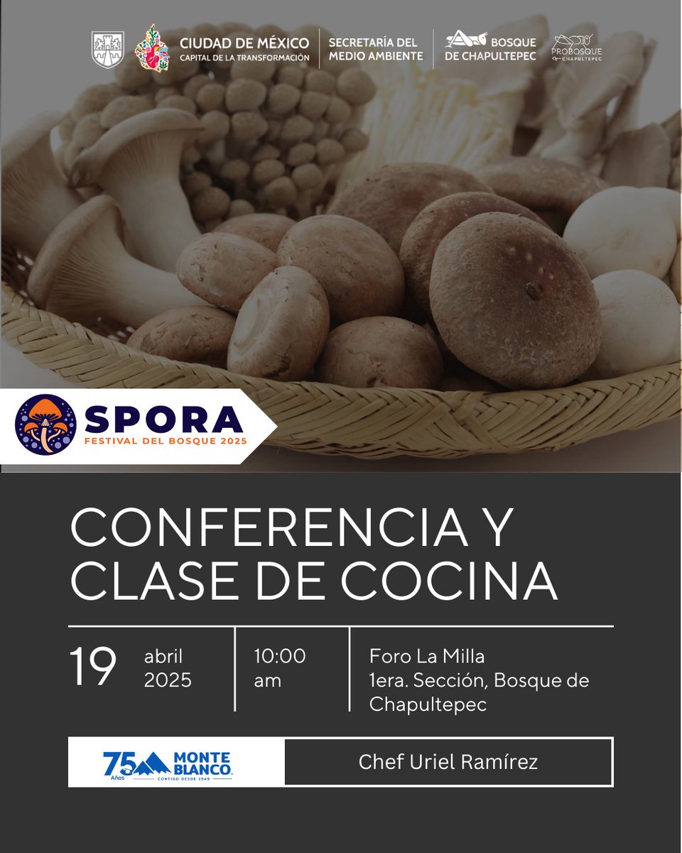No te pierdas mañana esta conferencia y clase de cocina en la que el chef Uriel Rodriguez nos enseñará a preparar ceviche y agua chile de setas. Este evento forma parte de <a href="/BosqueFest/">Spora: Festival del Bosque de Chapultepec</a> y es presentado por <a href="/monteblanco/">rcusmvdfsmarcus</a>.mx