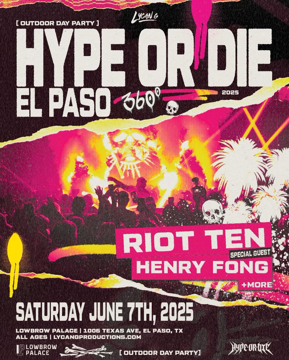 TexasEDMFamily's tweet photo. El Paso &amp; Las Cruces RT/Like for a chance to win 2 tickets to @RiotTenMusic’s #HypeOrDie El Paso 360 [Outdoor Day Party] w/@henryfong 

🐺 Must follow 
@LycanG_ 
@TexasEDMFamily 
🔊 Ends 5/16 

Tickets &amp; Info: https://t.co/nI9ez1Y2B0 https://t.co/Iw6yWTDGKD