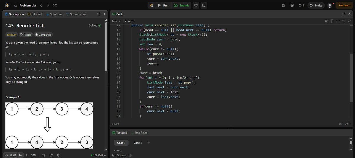 aakashdeep2310's tweet photo. #day111 of #daily #code and
Its #day25 of Blind 75 #Leetcode #DSA #Challenge ✅Problem Solved: 143. Reorder List
If you are solving DSA problems daily, let's connect. #blind75 #revision #Java #ProblemSolving #CodingChallenge #shashcode #potd #JavaDSA @shashCode https://t.co/BedqfD2pot
