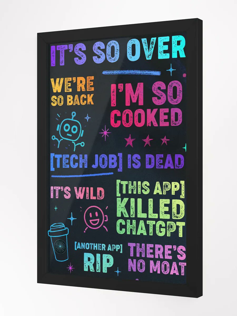 👾 Friday drop! Our AI Hype‑Cycle Bingo poster is live—every “IT’S SO OVER / WE’RE SO BACK” mood in neon. 
Free HD file, framed copies, full remix rights.

⬇️ Links and fullHD img in the next tweet.

RT if you’re cooked 🔁 #AI #GenAI #TechTwitter