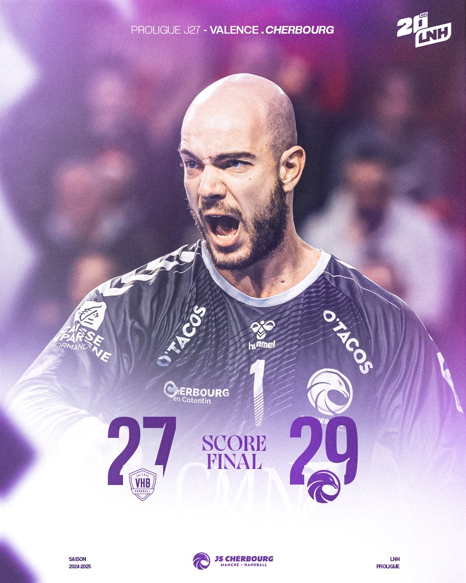 JSCherbourg's tweet photo. 💜  𝐕𝐈𝐂𝐓𝐎𝐈𝐑𝐄𝐄𝐄𝐄𝐄 🤾

Qu’elle fait du bien celle là ! Nos Mauves ont été la chercher et l’emportent à Valence, 27 - 29 🔥🥰

Cherbourgeois, rendez-vous vendredi prochain pour aller chercher les playoffs 🏟️ https://t.co/6QzxKVd674