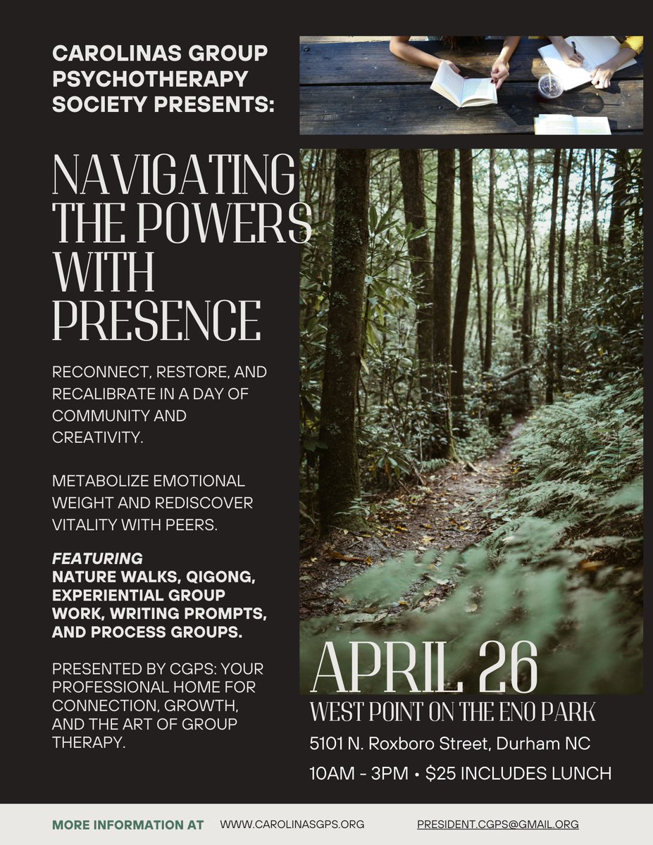 CGPSer's tweet photo. CGPS Spring Social and Discussion Event: "Navigating the Powers with Presence," Sat. April 26, 10 AM to 3 PM, West Point on the Eno city park, Durham, NC - *|https://t.co/m6pGBR9uQC|* https://t.co/wEkBlFwDN3