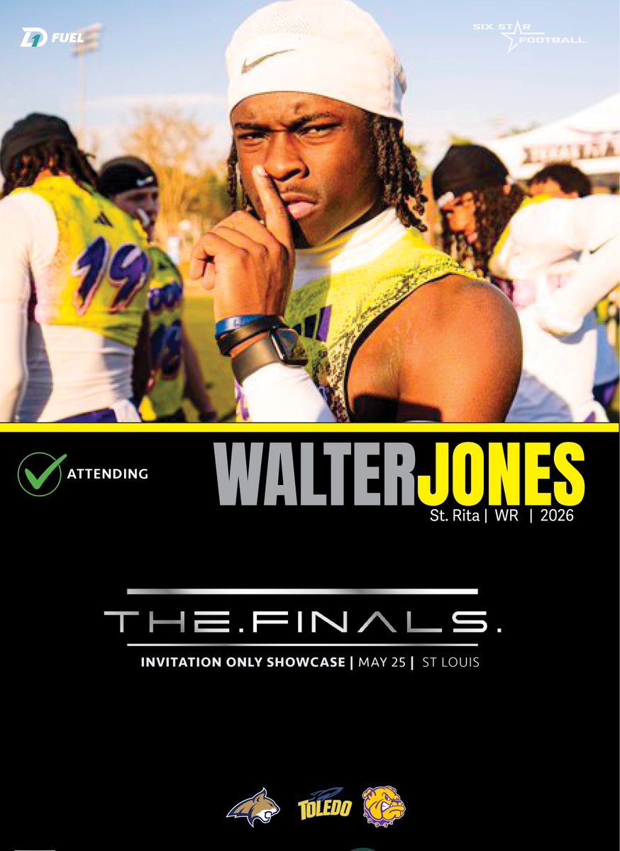 sixstarfootball's tweet photo. TheFINALS  |  Walter Jones

WR   |  2026  |  St Rita (IL) |  @WalterJones06

⭐ Excited to announce rising prospect Walter Jones will be attending TheFINALS!

⭐Coming off huge junior season, 46 Receptions, 812 Receiving Yards, 8 TDs and 1,113 All Purpose Yards

⭐Has drawn D1 offers from Montana State, Toledo, Western Illinois,

📆May 25 📍St Louis