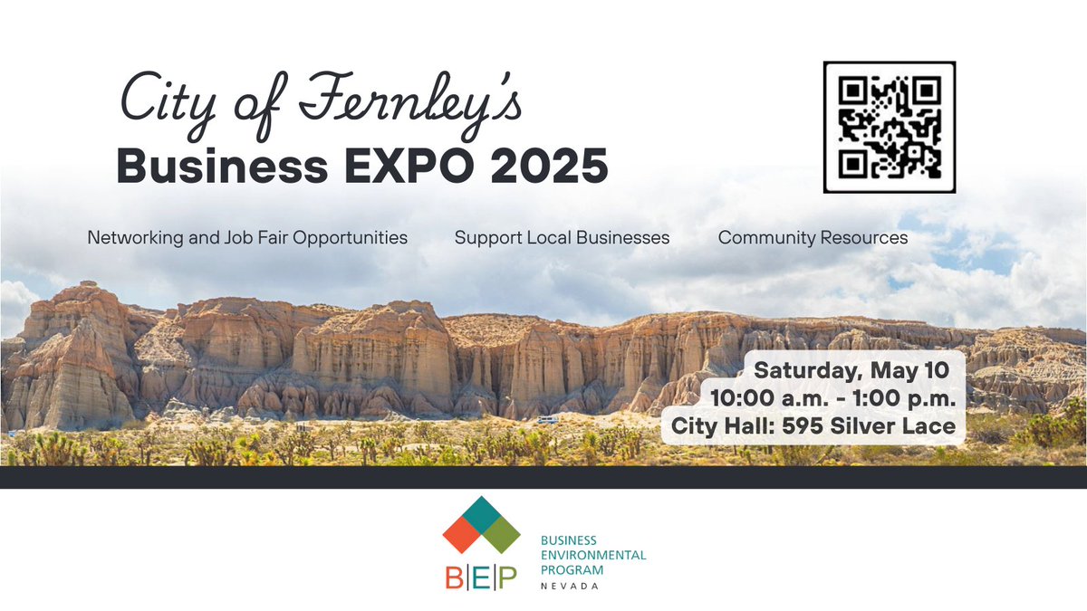 More exciting opportunities on the horizon! 🌅✨  Mark your calendars for the City of Fernley's Business EXPO 2025!  

Additional event and registration information can be found by clicking the link in our bio.   

#NvBEP #NevadaSmallBusiness #ShopLocalNevada