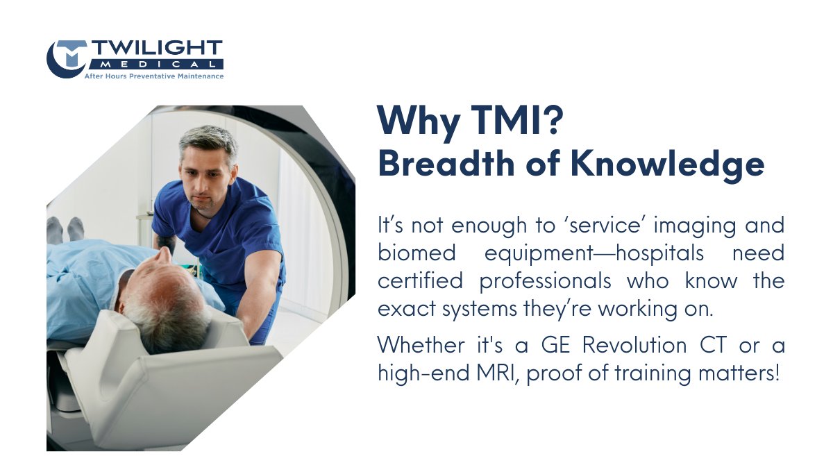 twilightmedinc's tweet image. At #TwilightMedical, we don’t just ‘service’ imaging and biomed equipment—we bring expertise. 

With 20+ years of experience, we only work with seasoned, #CertifiedProfessionals who know your systems inside and out.

#MedicalImagingEquipment #ImagingEquipmentService