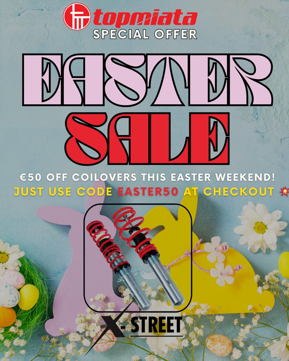 🐣 Easter Special: Get €50 OFF All Coilovers with Code EASTER50! 🐣

Ready to upgrade your Miata’s suspension? 🚗💨 Take advantage of our limited-time Easter deal and get €50 OFF all coilovers for NA, NB, NC, and ND models with coupon code EASTER50!