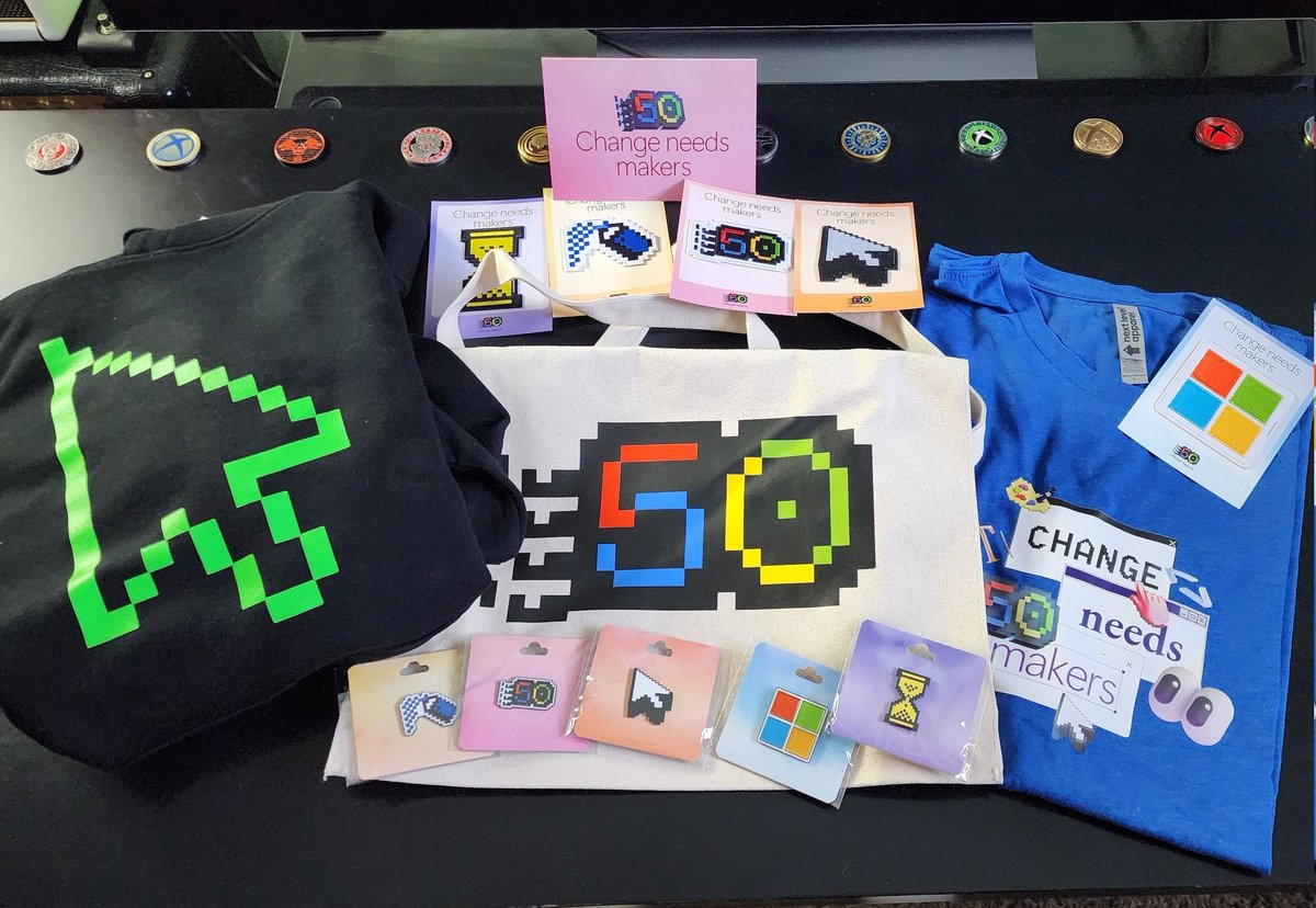 Colteastwood's tweet image. Thank you so much Microsoft for the #gift celebrating 50 years of Windows, Gaming &amp;amp; more! Love the pins, hoodie and patches!
#Microsoft50