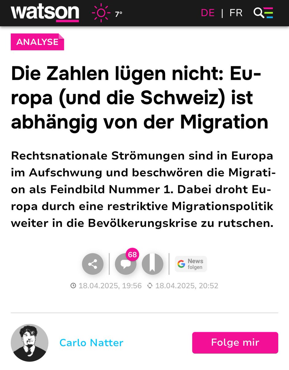Wenn ein Land von Immigration abhängig ist um nicht zu schrumpfen, heisst das, dass das Leben in diesem Land für einheimische Eltern so miserabel ist, dass man keine Kinder mehr in die Welt setzen will.

Das bedeutet, dass man aufhören muss, Steuergelder an Orte fliessen zu