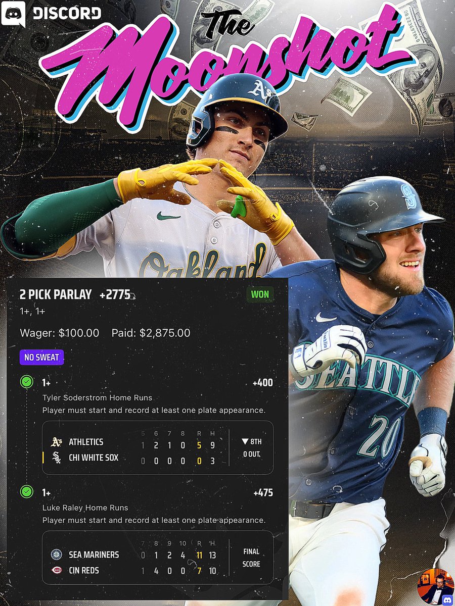 Moonshot2019's tweet photo. What a Thursday Night. The balls were flying! @kiiLkenny and @the_bmatt are locked in. Come get in on the action this weekend! NBA/MLB/Golf. 

+2047✅
+2775✅
+3950✅

Tap in: ⬇️⬇️⬇️

https://t.co/RQqE4Tcafj

🚀 https://t.co/gcfi5FXUwi