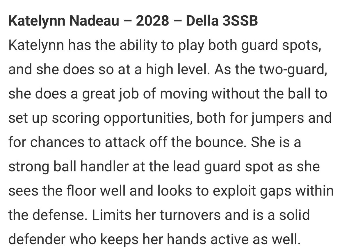 Della 2028 3SSB (@della2028) on Twitter photo Great write up on one of our new players from our last <a href="/Borderwar1/">Borderwar Tourney</a> Tournament!
<a href="/KatelynnJNadeau/">Katelynn Nadeau</a> <a href="/PGHKansas/">Prep Girls Hoops Kansas</a> <a href="/JrAllStar_AR/">Arkansas Jr. All-Star GBB</a> <a href="/JrAllStar_KS/">Kansas Jr. All-Star GBB</a> Great write up on one of our new players from our last <a href="/Borderwar1/">Borderwar Tourney</a> Tournament!
<a href="/KatelynnJNadeau/">Katelynn Nadeau</a> <a href="/PGHKansas/">Prep Girls Hoops Kansas</a> <a href="/JrAllStar_AR/">Arkansas Jr. All-Star GBB</a> <a href="/JrAllStar_KS/">Kansas Jr. All-Star GBB</a>