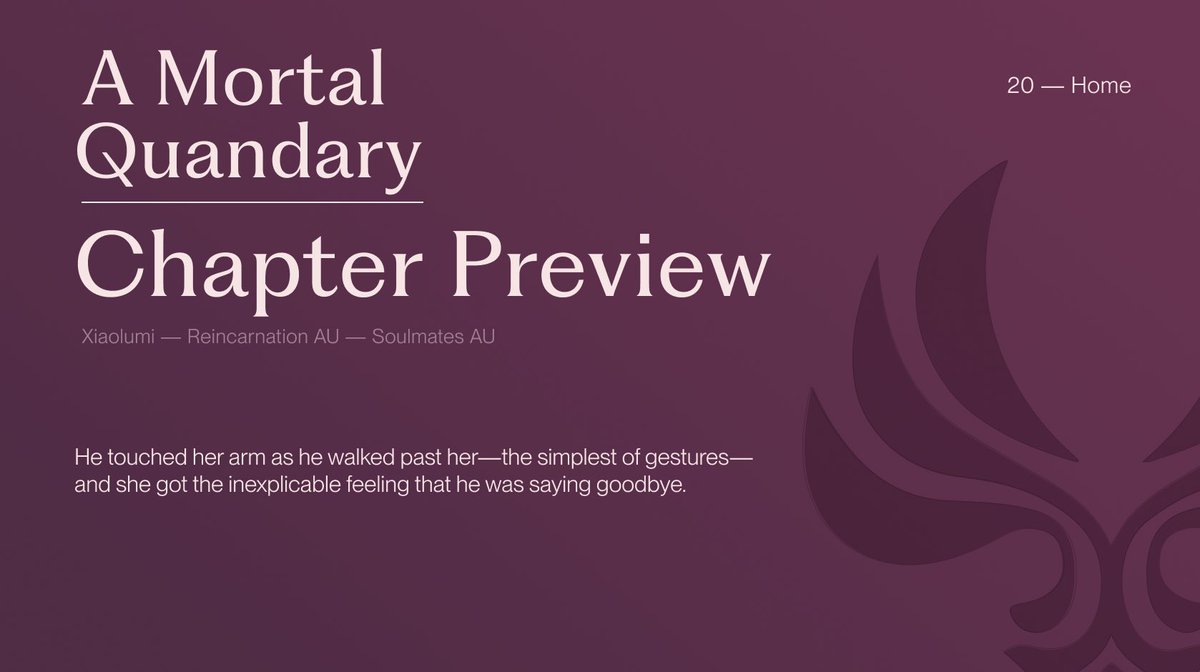 lilibelleao3's tweet photo. Teaser:
A Mortal Quandary Chapter 20: Home
Chapter will be posted on April 28 π
Reincarnation|Soulmates AU Xiaolumi
#xiaolumi #ιθ #ιθ§ #xiao #lumine #genshinimpact #εη₯ #chapterteaser https://t.co/lToMbBOB3v
