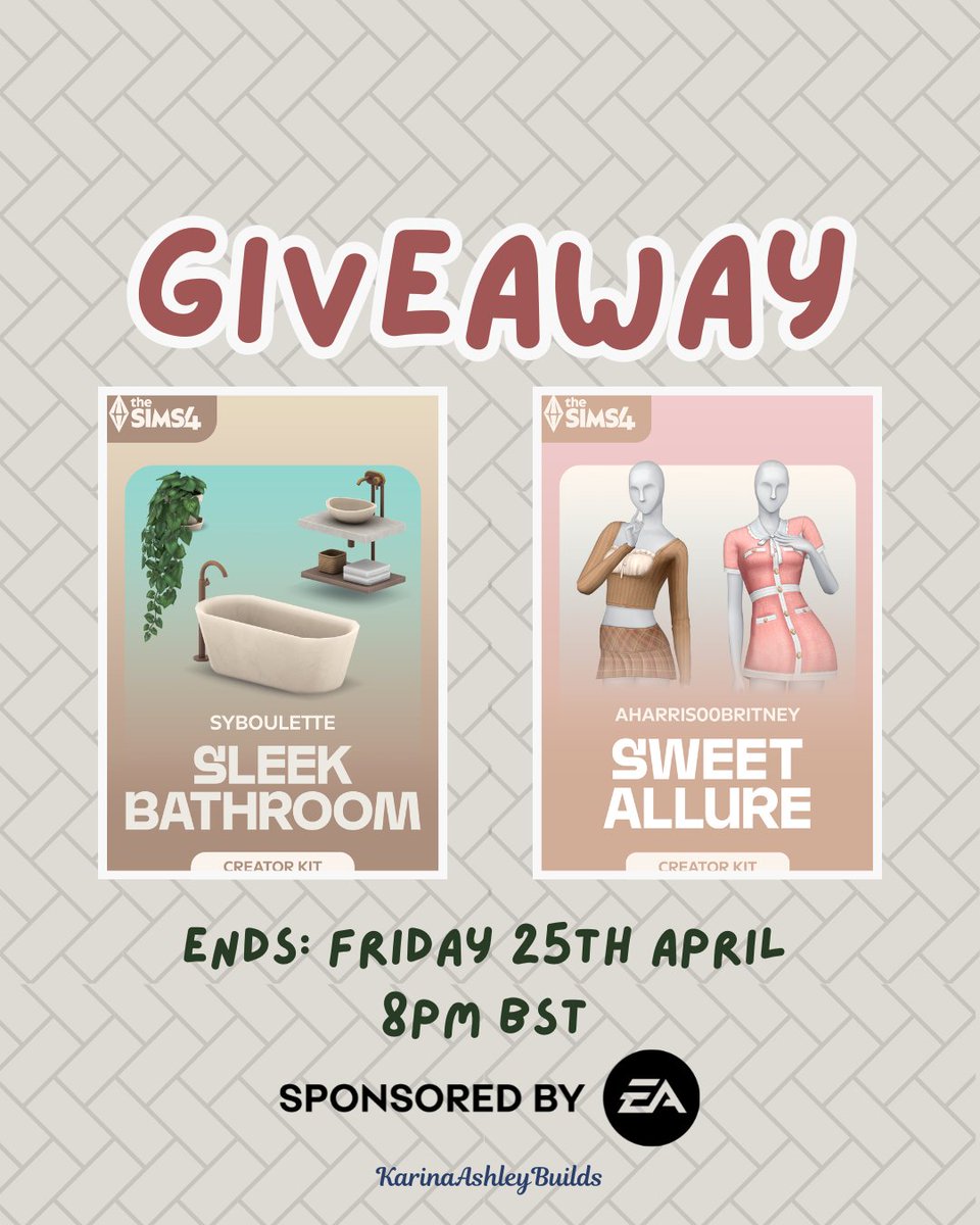 Karina Ashley (@karinaashleyyt) on Twitter photo KITS GIVEAWAY!!
#ad #eapartner
Thanks to <a href="/EA/">Electronic Arts</a> <a href="/TheSims/">The Sims</a> &the #eacreatornetwork I am giving away 1 code for each creator Kit.
Rules:
☘️ Follow me
☘️ Complete the Form linked.(Below or Bio)
☘️ like & reshare
Entry Form: forms.gle/cYRYuK9HCKUNQA…
Closes on Fri 25th April - 8pm BST KITS GIVEAWAY!!
#ad #eapartner
Thanks to <a href="/EA/">Electronic Arts</a> <a href="/TheSims/">The Sims</a> &the #eacreatornetwork I am giving away 1 code for each creator Kit.
Rules:
☘️ Follow me
☘️ Complete the Form linked.(Below or Bio)
☘️ like & reshare
Entry Form: forms.gle/cYRYuK9HCKUNQA…
Closes on Fri 25th April - 8pm BST