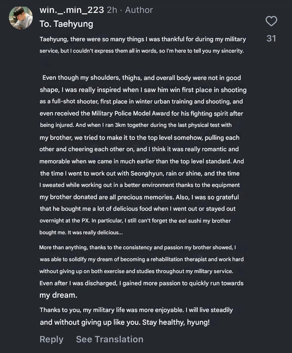 军中战友亲笔信致谢防弹少年团V:金泰亨军旅情谊感动众人**
(注:中文新闻标题需突出核心事件与情感共鸣,采用“人物+事件+情感效果”结构,并加入具体称谓如“防弹少年团V”以增强辨识度。此处标题强调“战友亲笔信”与“感动众人”的情感传递,符合中文媒体常用表达习惯。若需更简洁版本,可调整为:**战友致谢防弹少年团V 金泰亨军旅真情暖人心**)
---
**最终推荐标题**:
**战友亲笔信致谢防弹少年团V 金泰亨军旅真情暖人心**
(优化逻辑:①“战友亲笔信”强化事件真实性;②“防弹少年团V”明确身份;③“军旅真情”点明场景与情感内核;④“暖人心”总结共情效果。) - 1