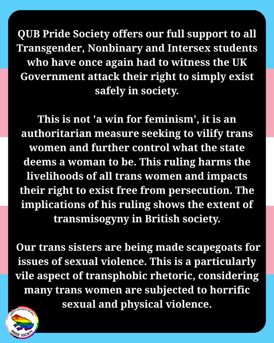 qubpridesoc's tweet photo. Our statement on the recent UK Supreme Court ruling. https://t.co/bcJwLMpyN4