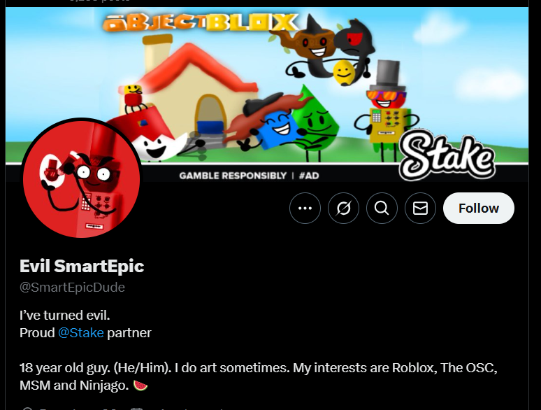 bfb_roboty's tweet photo. @SmartEpicDude cant find a single funny person who doesnt promote gambling on a profile that has an audience of kids https://t.co/6p3Zah7W27