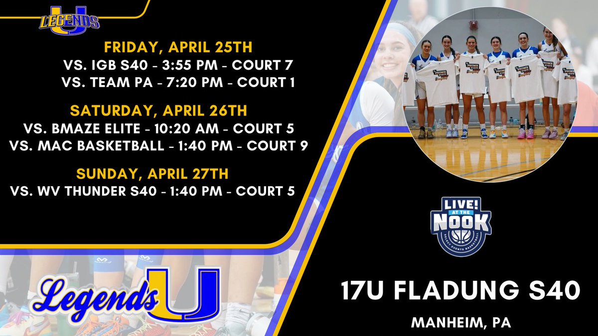 Catch Legends U 17U Blue S40 in action at LIVE! At The Nook next weekend in PA!

#BTA 🟦🟨