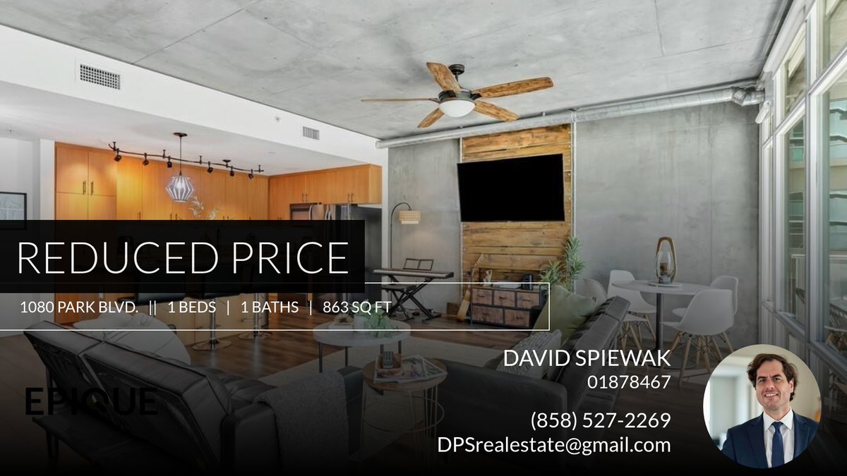 DavidSpiewak's tweet photo. 📍 Reduced Price 📍 This recently reduced home at 1080 Park Blvd. 417 in San Diego won't last long, so, don't wait to set up a showing! Reach out here or at (858) 527-2269 for more information! https://t.co/y5i2pZBHiO https://t.co/Lukx3EEtVt
